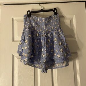 Blue white flower skirt with shorts under